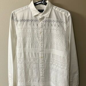 Polo by Ralph Lauren White Button Down Shirt with Intricate Detailing